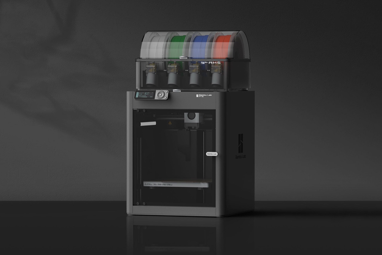 A multi-material 3D printer with an enclosed build chamber.